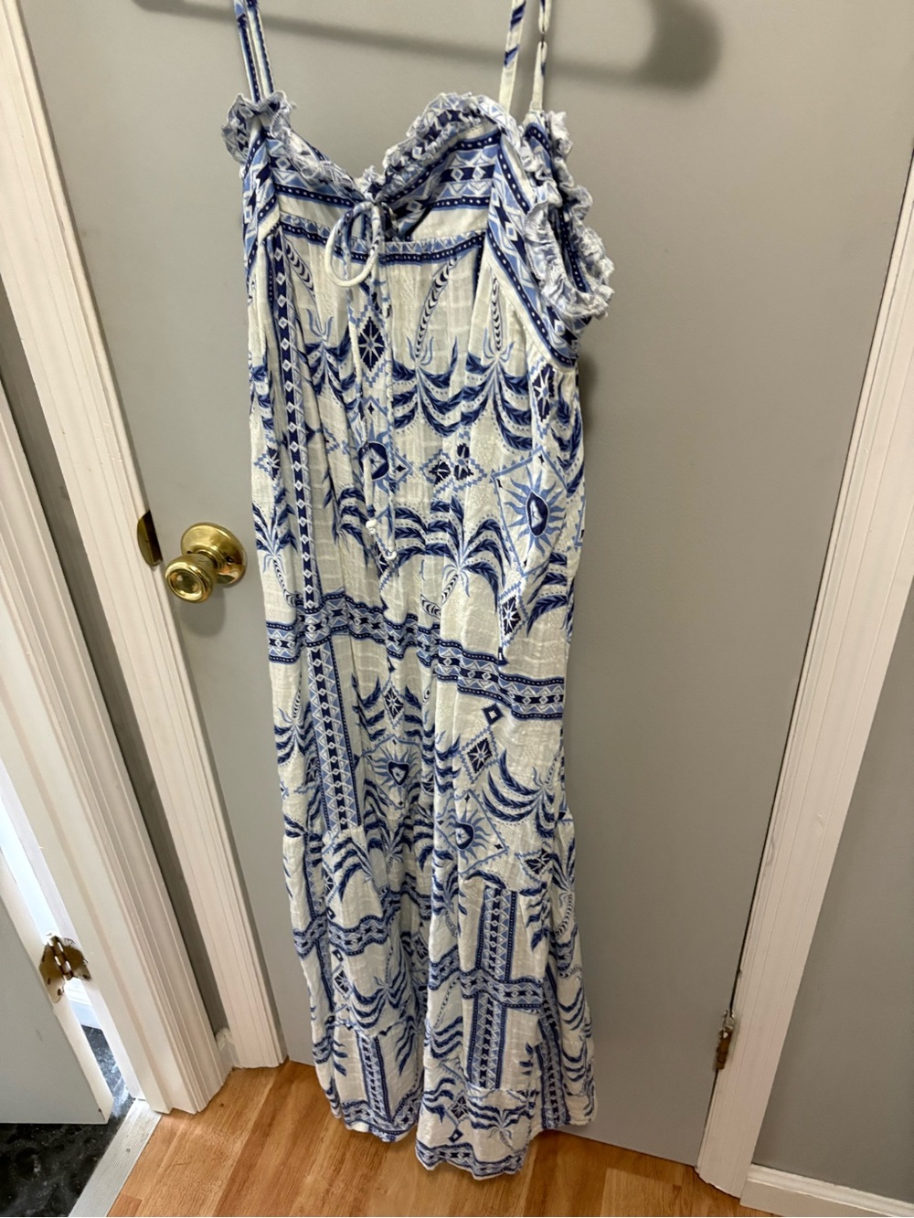 Haute Hippie Blue and White Printed Maxi Dress with Spaghetti Straps